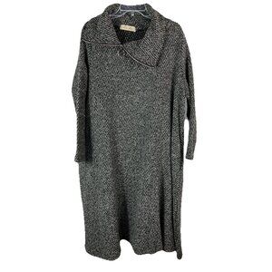 Ou Fei Herringbone Knit Asymmetrical Collar Lagenlook Dress